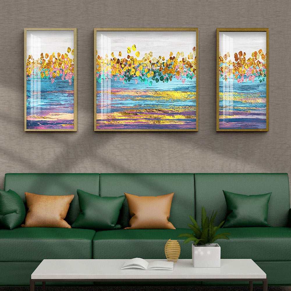 Set Of Luxury Abstract Golden Canvas Wall Art