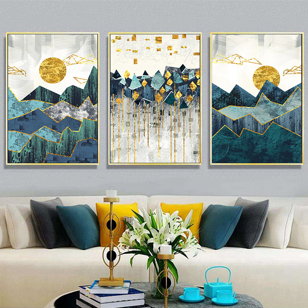 Nordic Abstract Geometric Mountain Landscape Wall Art