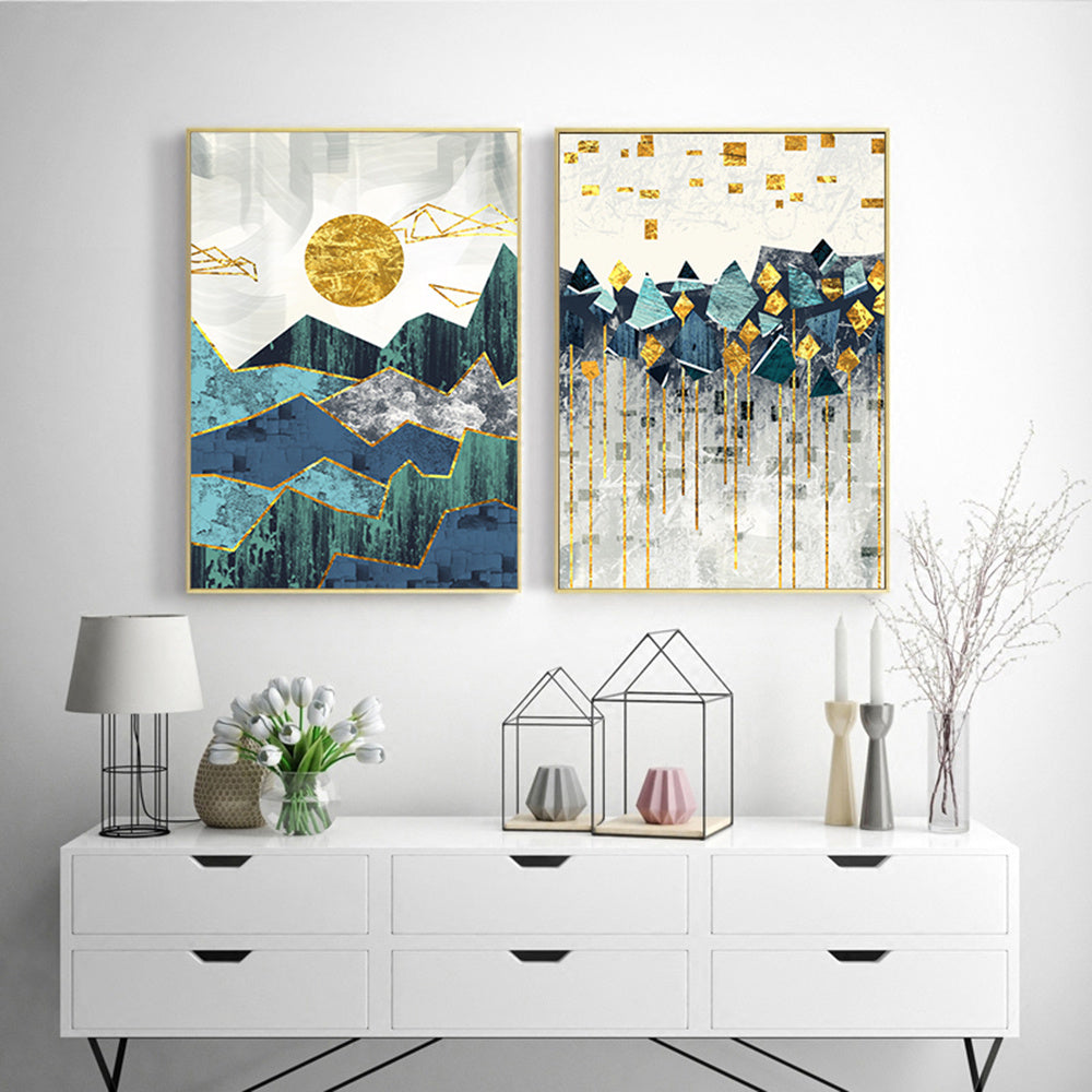 Nordic Abstract Geometric Mountain Landscape Wall Art