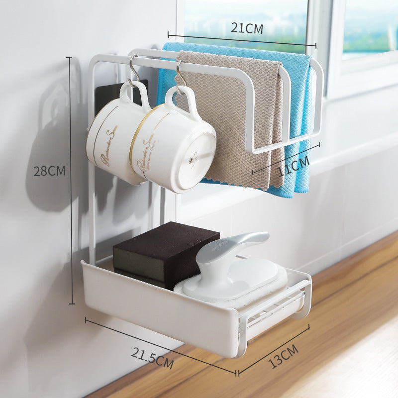 Wall-Mounted Sponge Holder with Drain Tray & Brush Rack