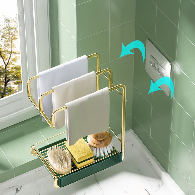 Wall-Mounted Sponge Holder with Drain Tray & Brush Rack