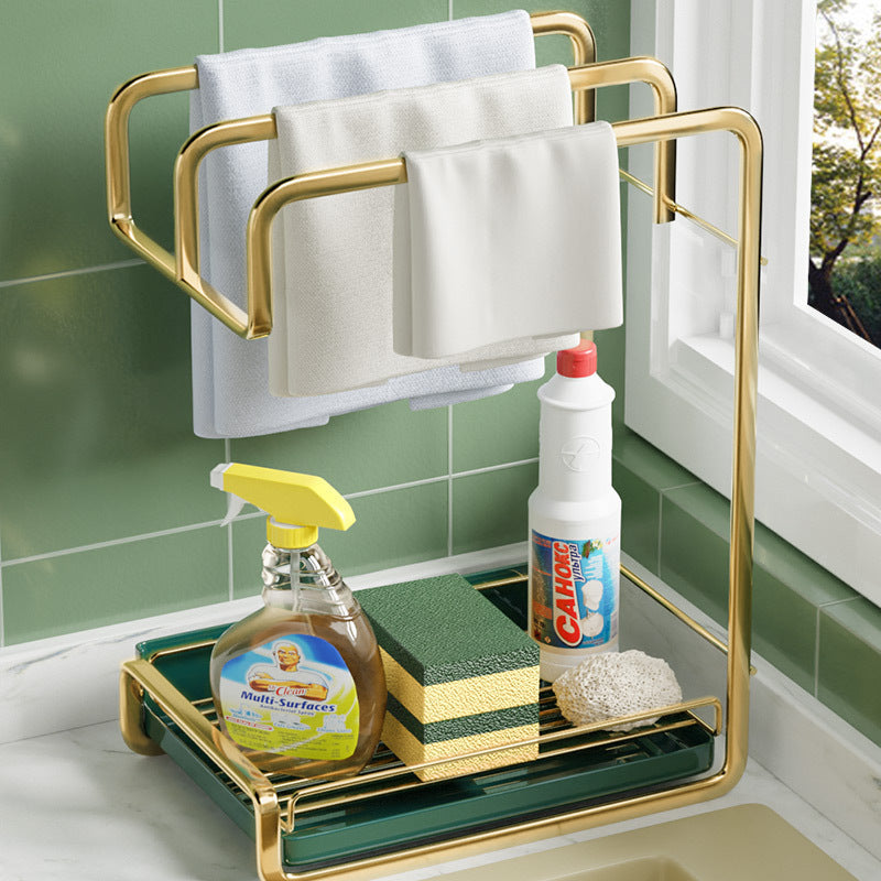 Wall-Mounted Sponge Holder with Drain Tray & Brush Rack